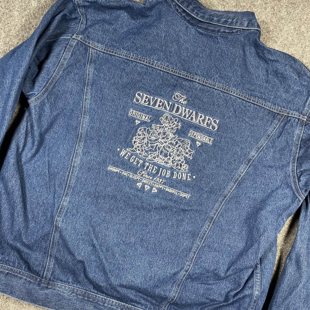 Vintage Disney Seven Dwarfs Jacket Mens Large Blue Denim Grumpy Doc Happy 90s